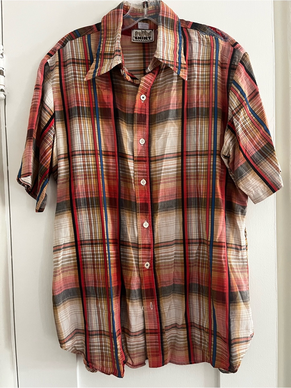 Vintage Kennington Shirt Language Plaid Short-Sleeve Button-Up Shirt Size M